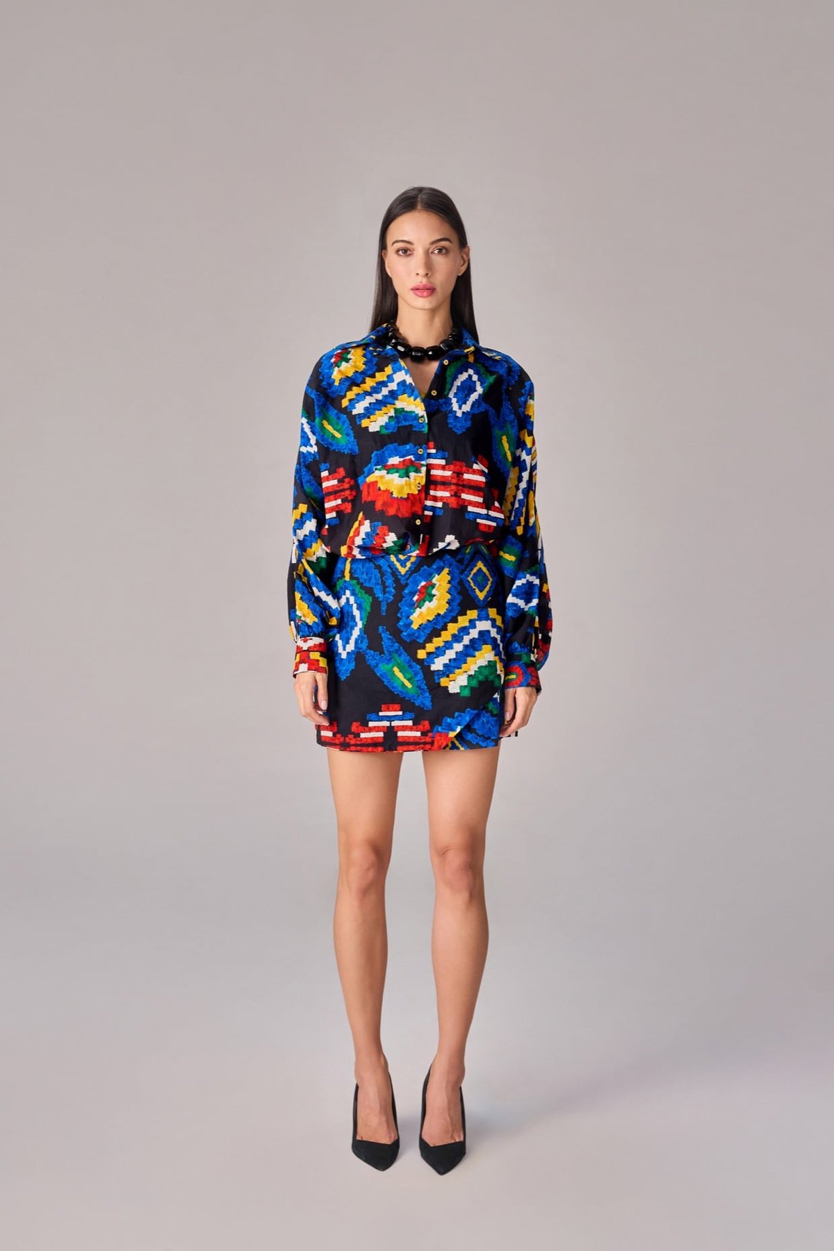 Aztec Print Shirt and Mini Skort Co-ord Set (Blue/Multi)