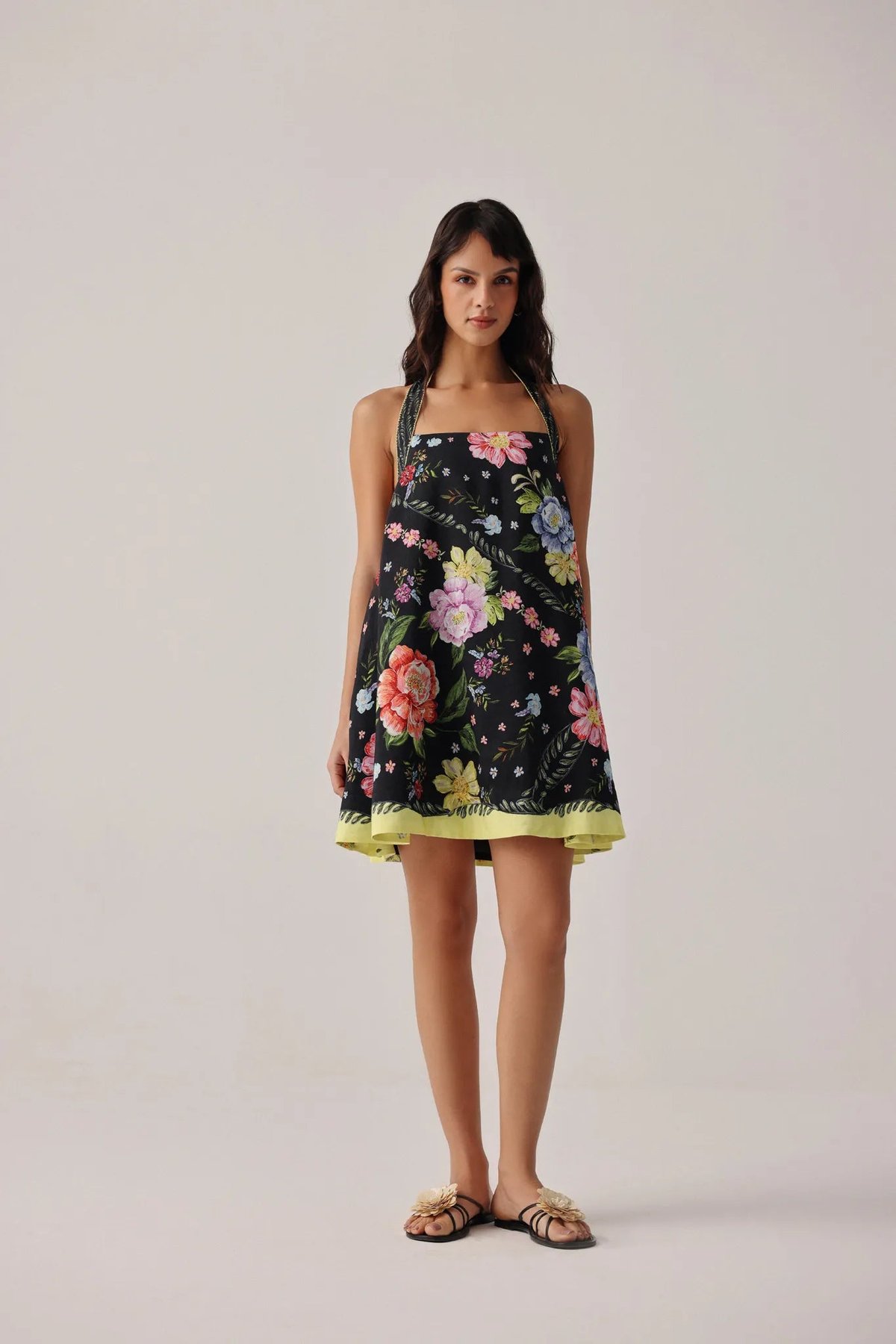 Bloom Floral Halter-Neck Mini Swing Dress