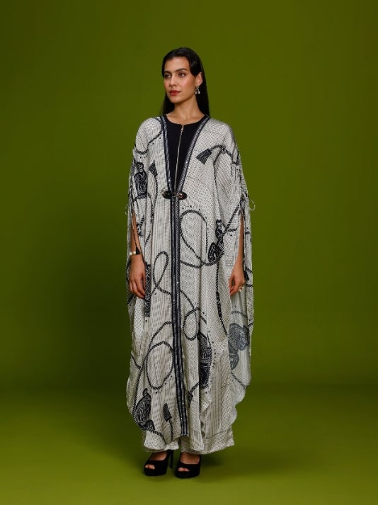 Ivory Abstract Print Kaftan and Wide-Leg Pant Co-ord Set