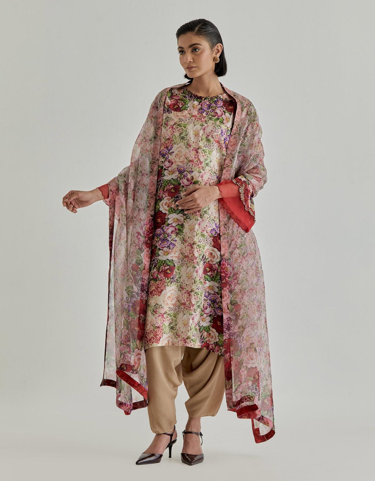 Multicolor Rosette Nomad Chanderi Kurta Set
