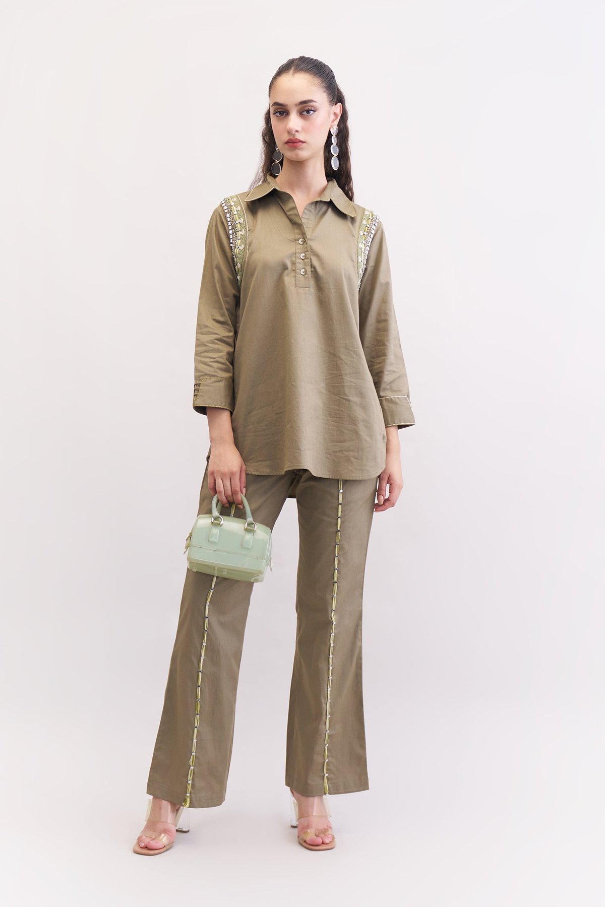 Mushroom Cotton Poplin Shirt and Trouser Co-ord Set