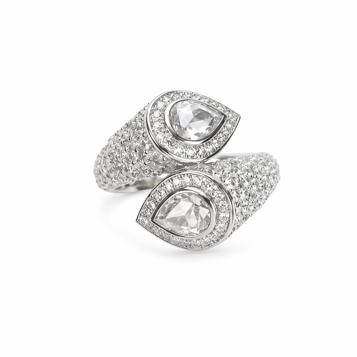 Luxurious Double Pear Cut Pave Bypass Ring, Alessa