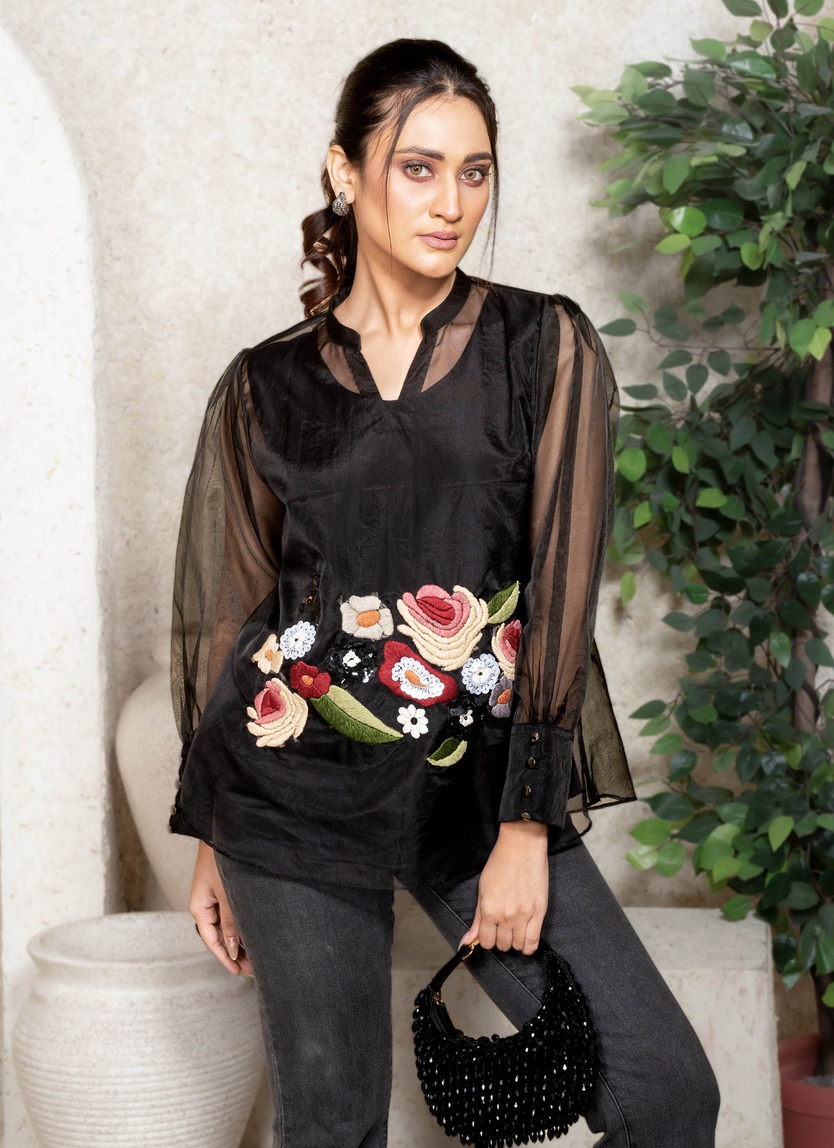 Black Garden Sheer Top