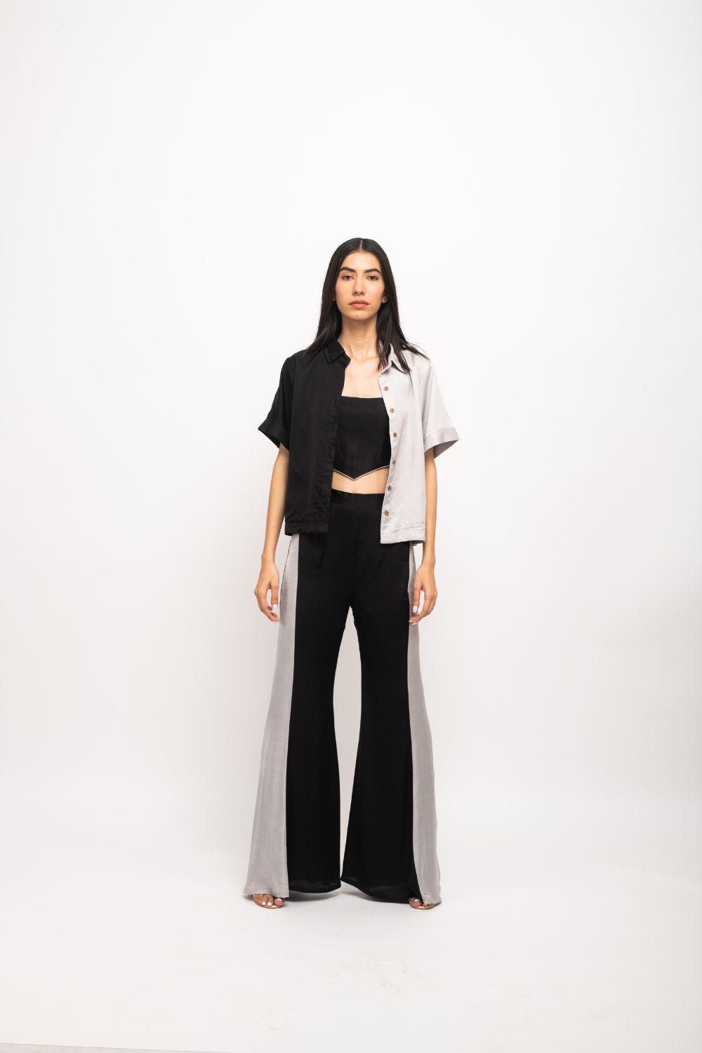 Black-Grey Half-and-Half 3-Piece Co-ord Set