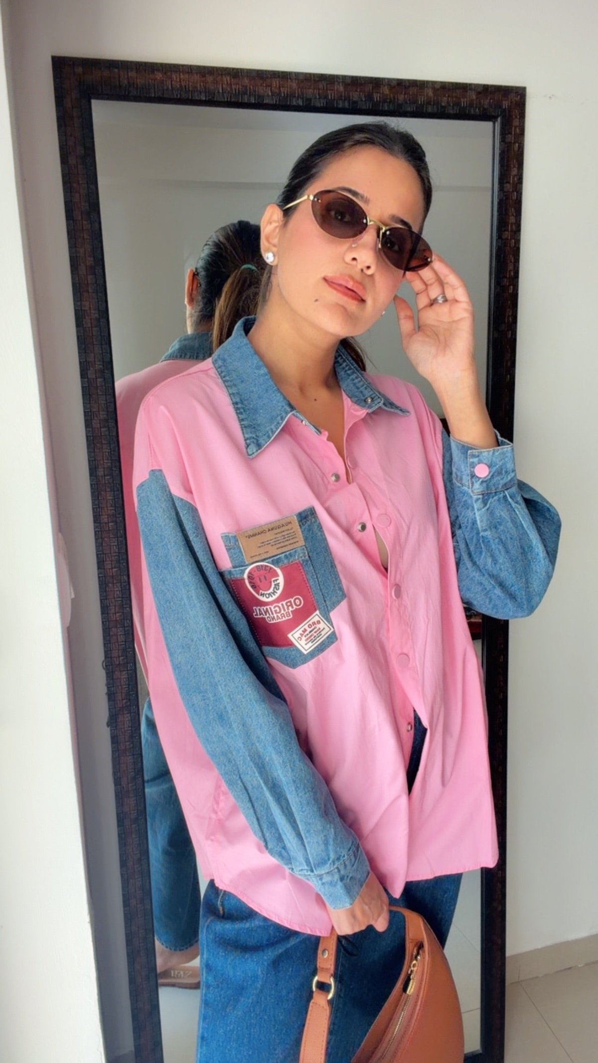 Denim Sleeves Poplin Shirts