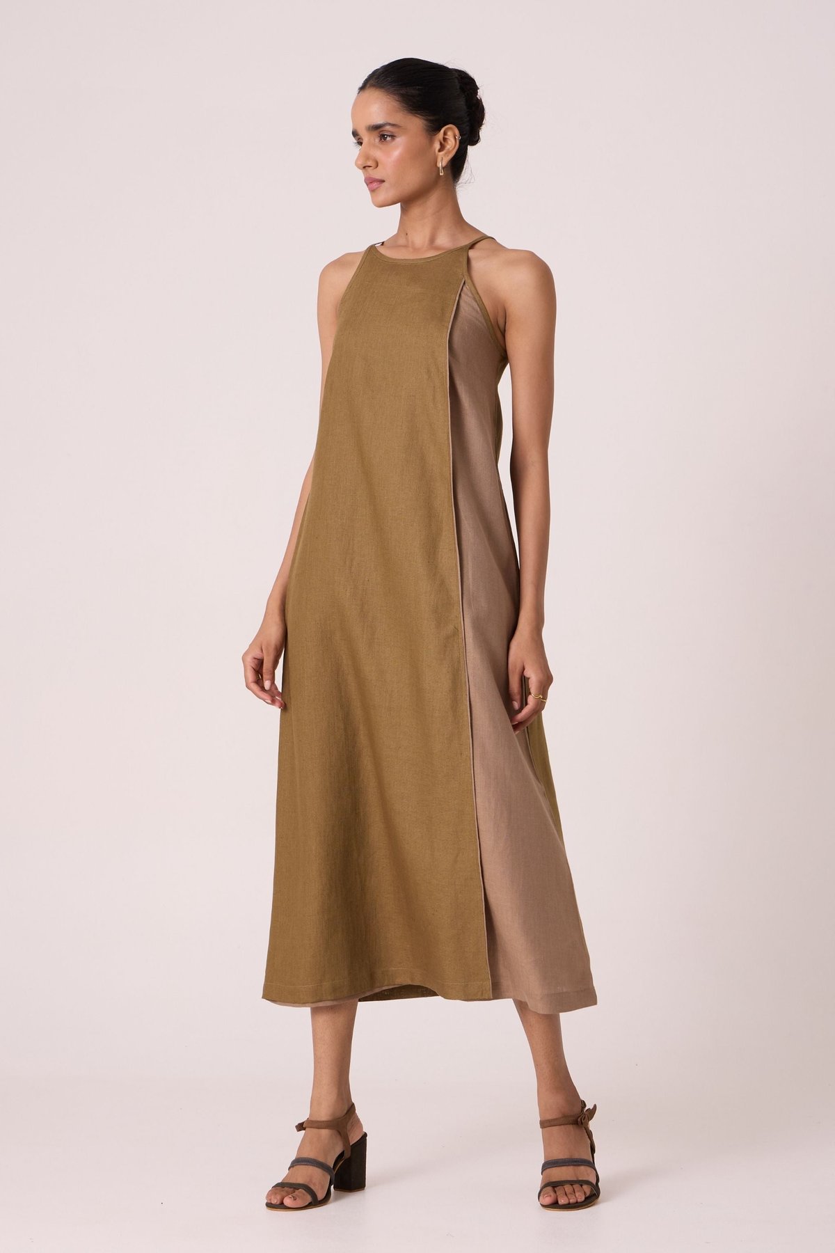 Supun Olive Linen Panelled Dress