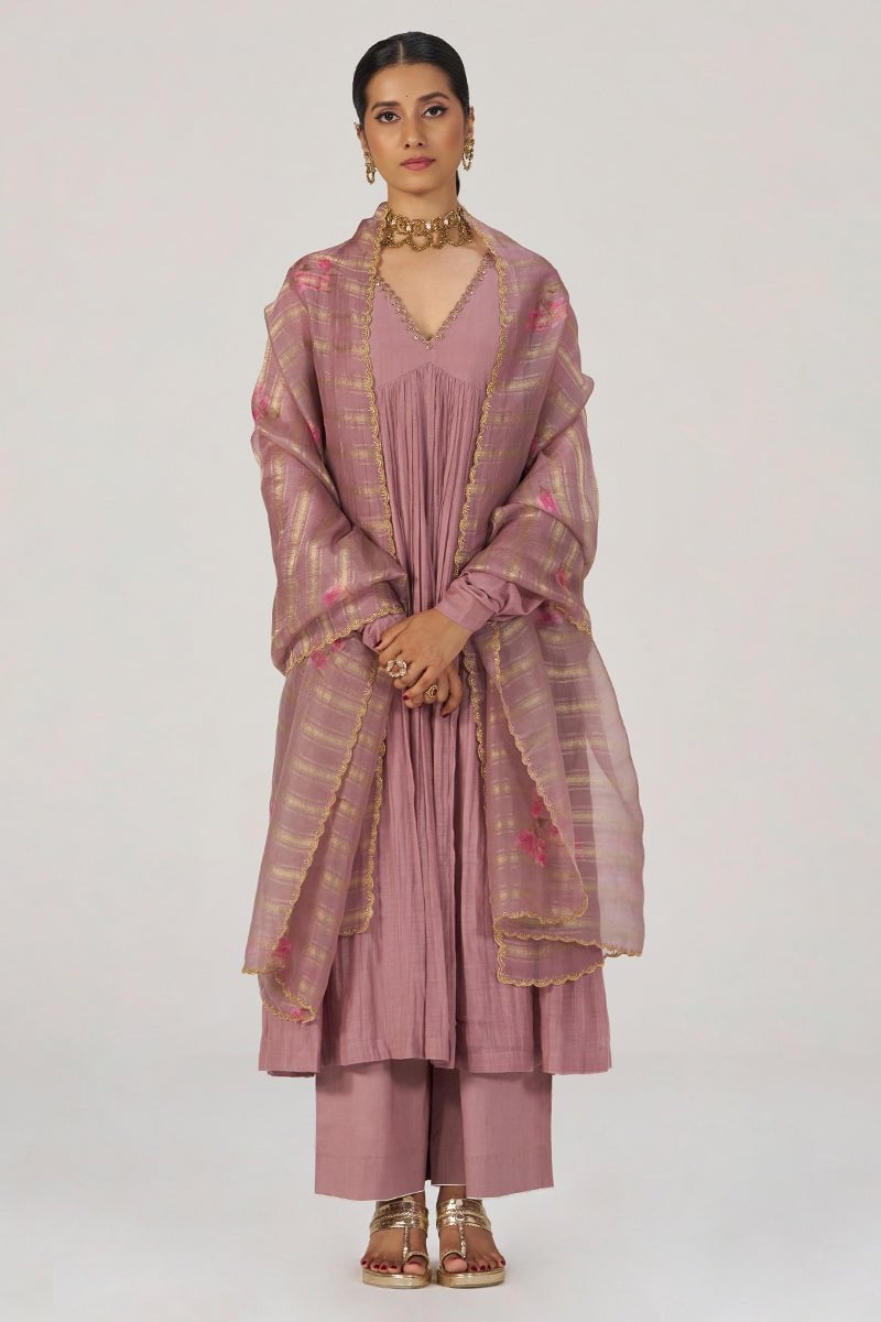 Woodrose Chanderi Silk Festive Kurta Set