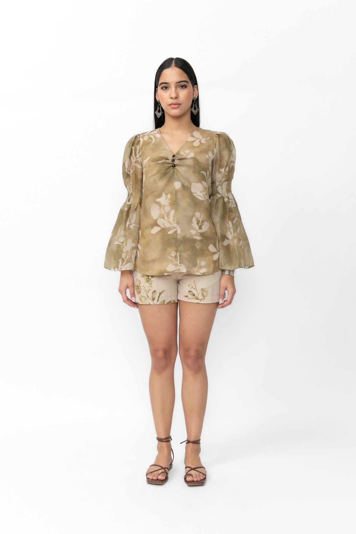 Green Botanical Print Cami and Shorts Co-ord Set