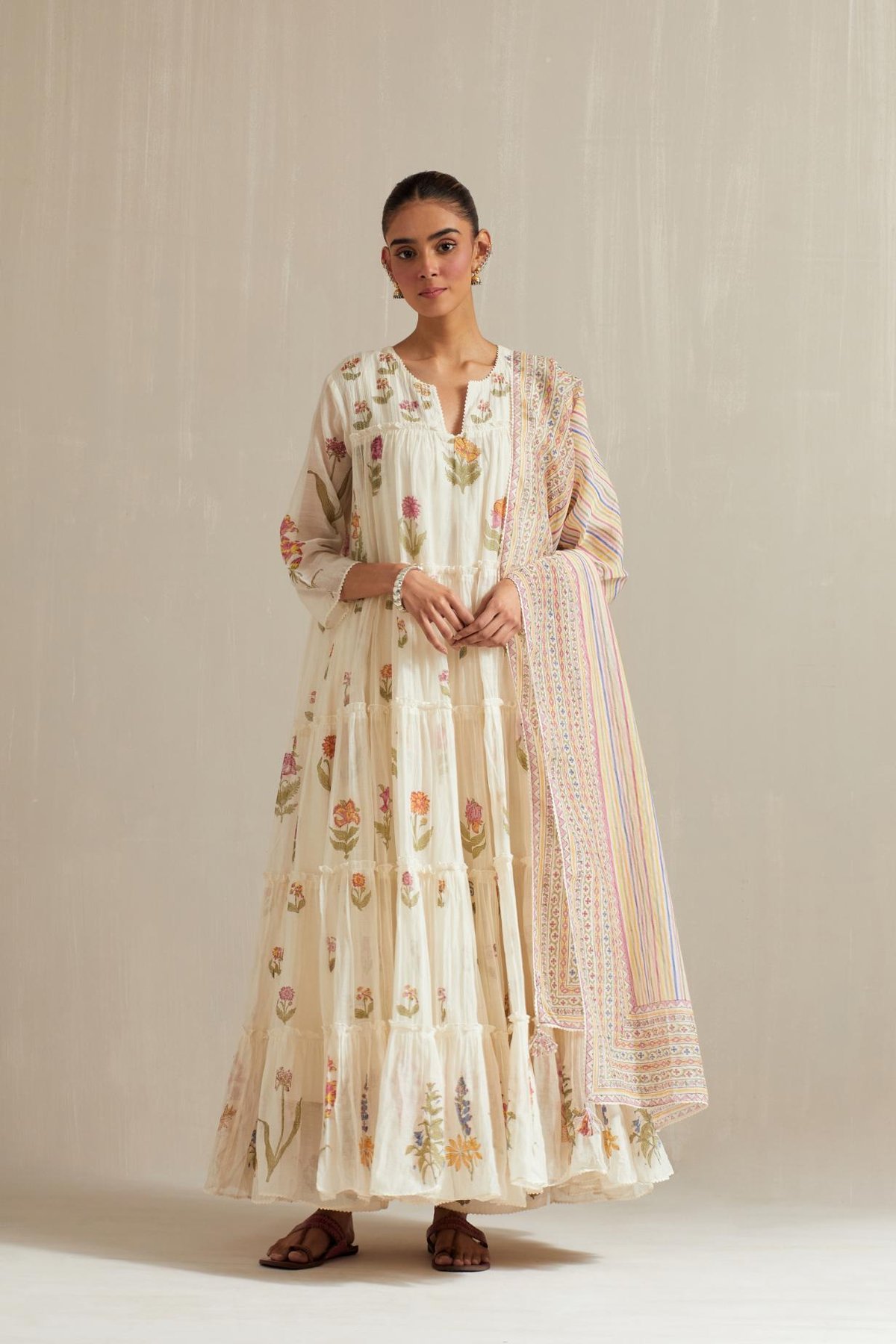 Off White Multi-Tiered Kurta Set