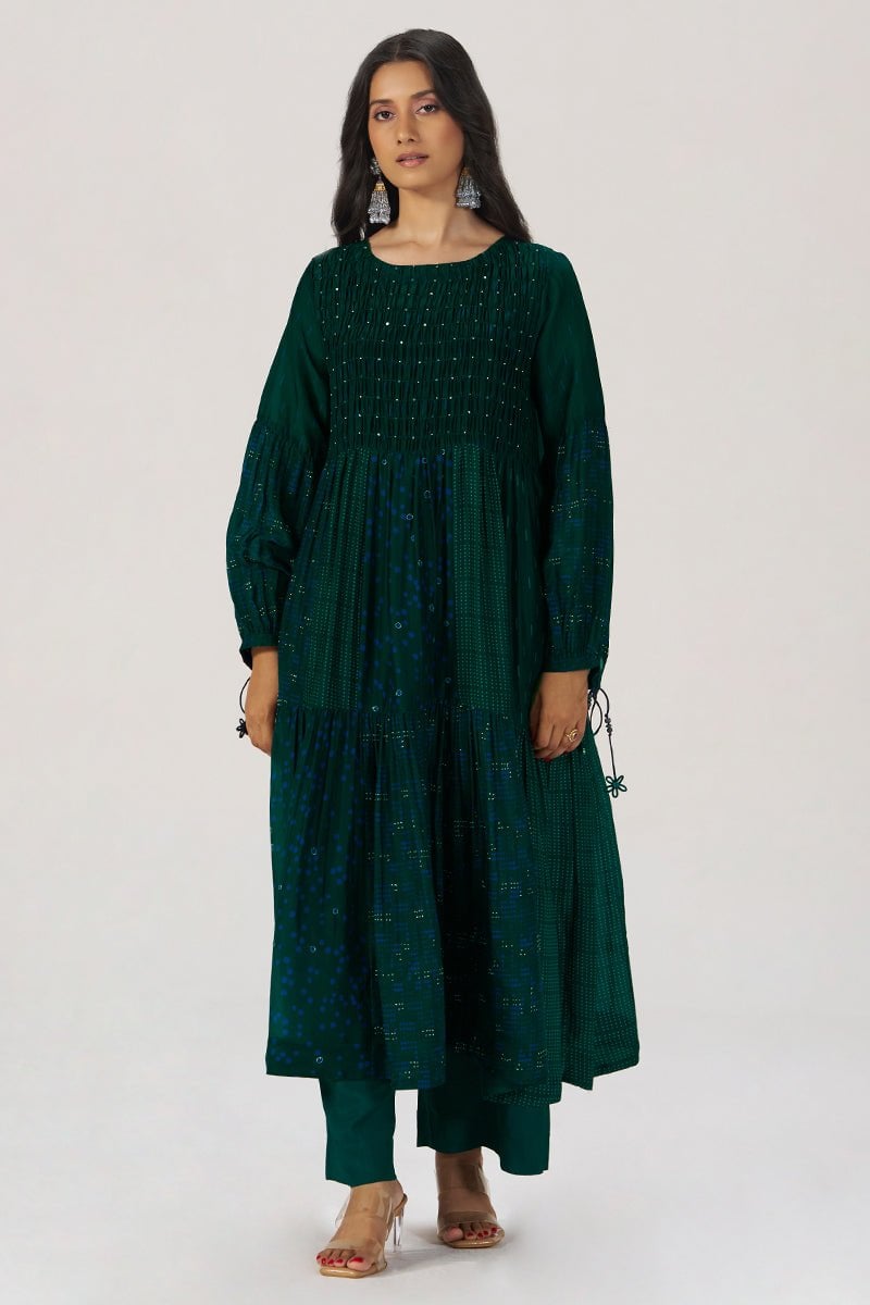 Deep Green Panelled Festive Co-ord Set