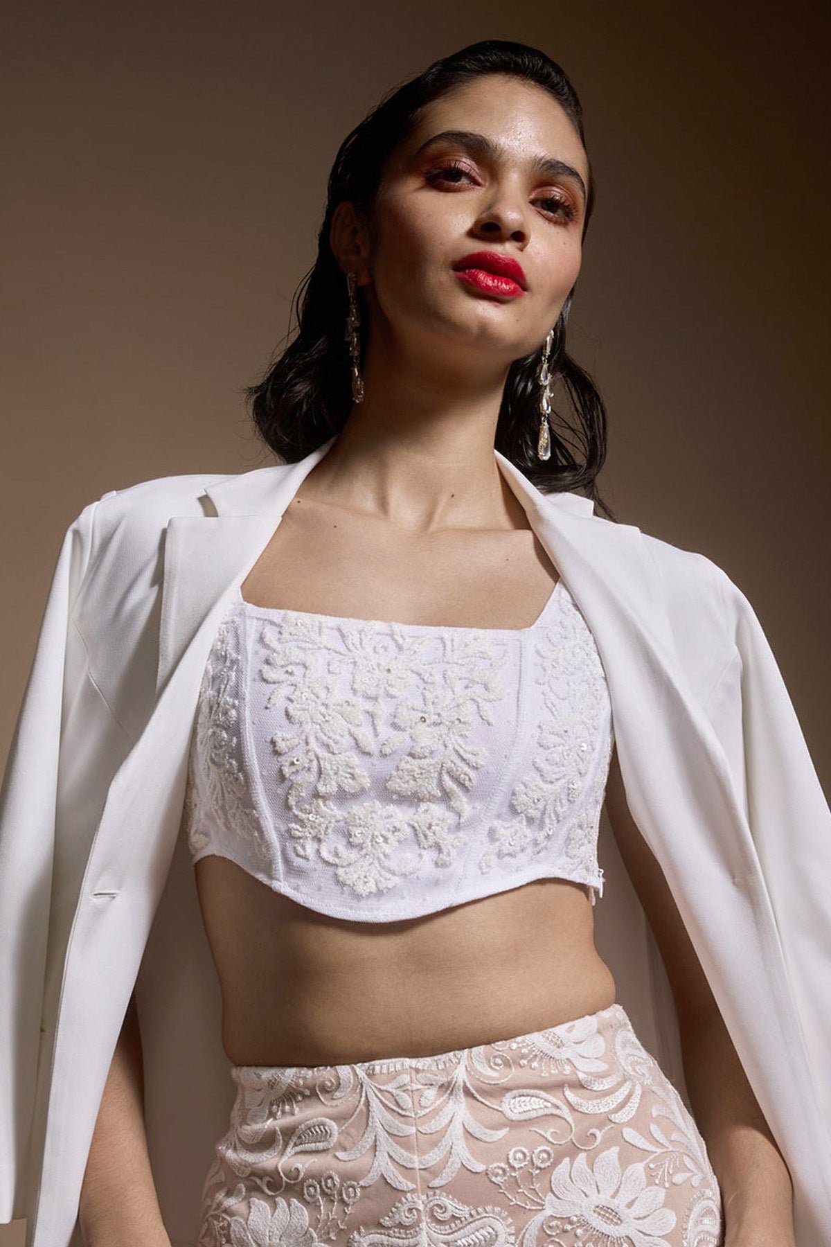 Ivory Embroidered Corset-Inspired Bralette Top