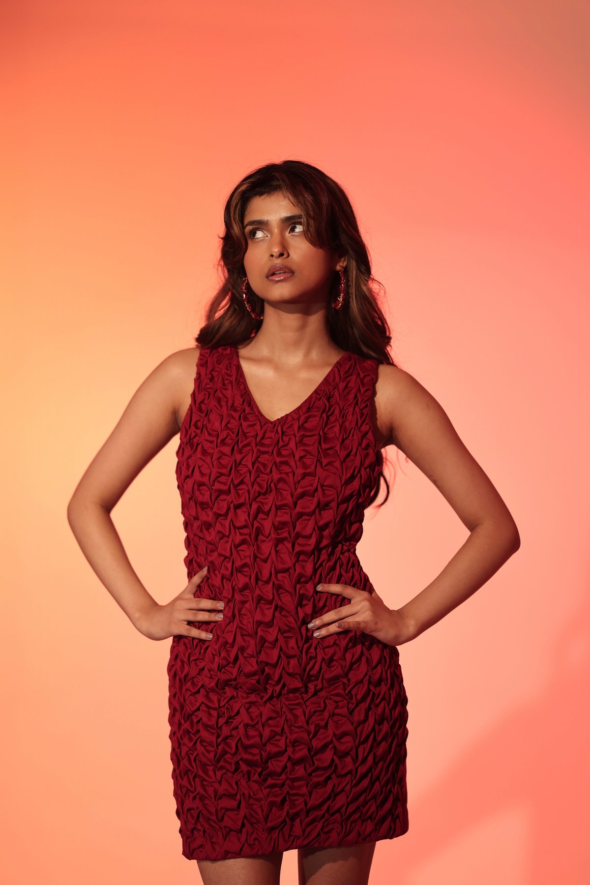 Burgundy Smocked Bodycon Mini Dress