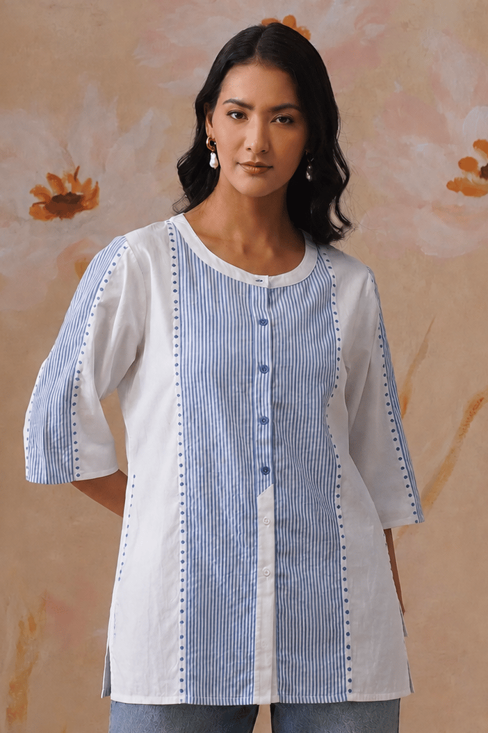 Azure Paneled Cotton Top