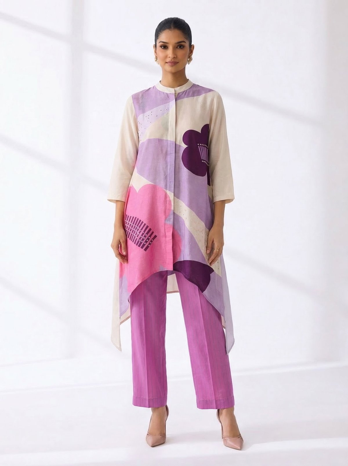 Lilac Printed Straight Kurta Set With Pants