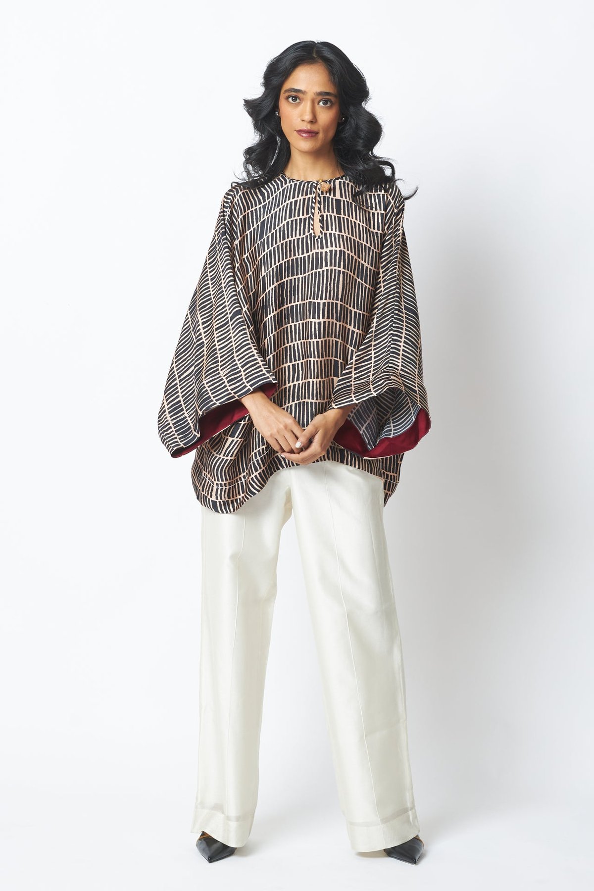 Black and Ivory Piano-Stripe Top and Pants Co-ord Set