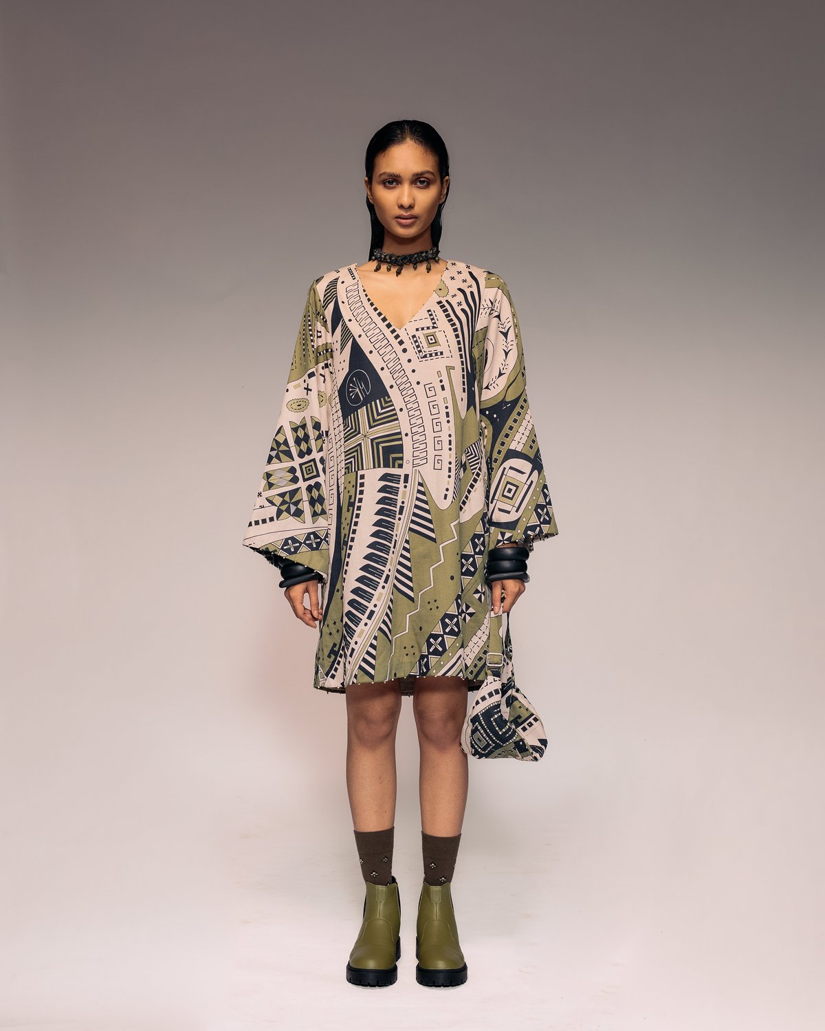 Olive Print Shift Dress