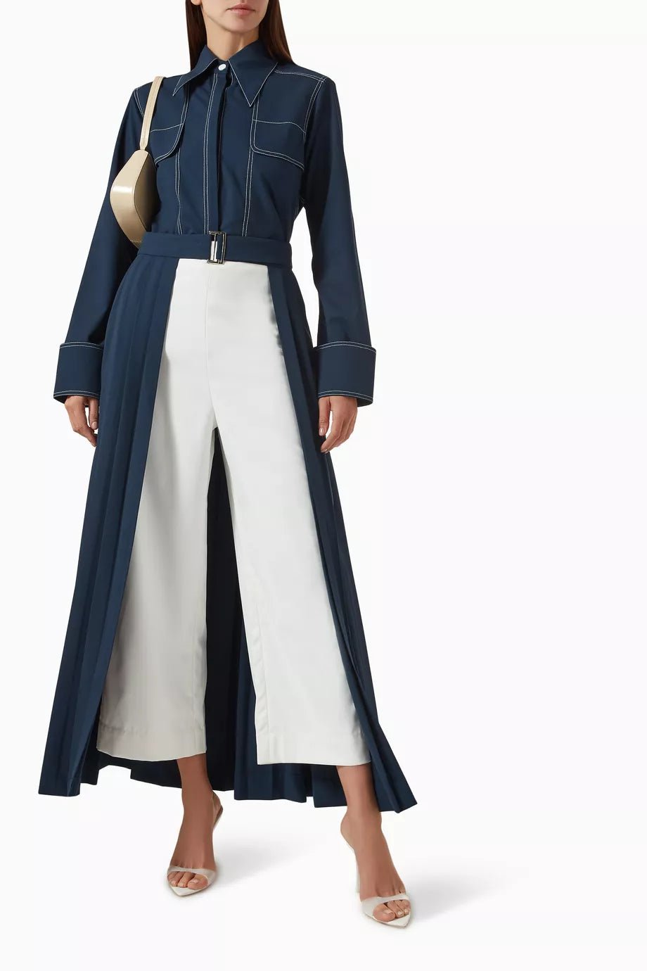 Navy and White Shirt and Wide-Leg Pants Co-ord Set