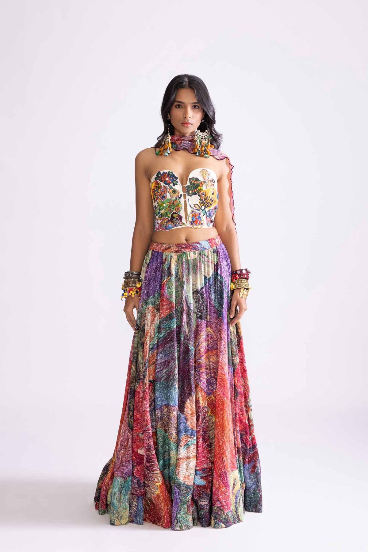 Multicolour Mirrorwork Satin Corset Blouse