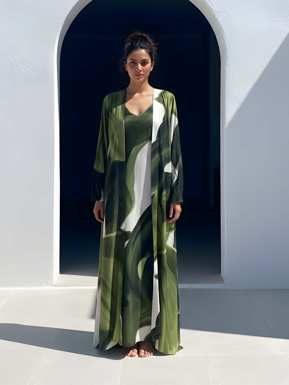 Jade Printed Maxi Slip Dress With Cape Copy