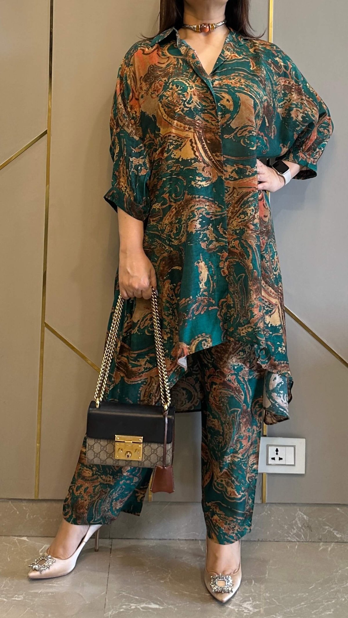 Green Abstract Printed Muslin Co-ord Set