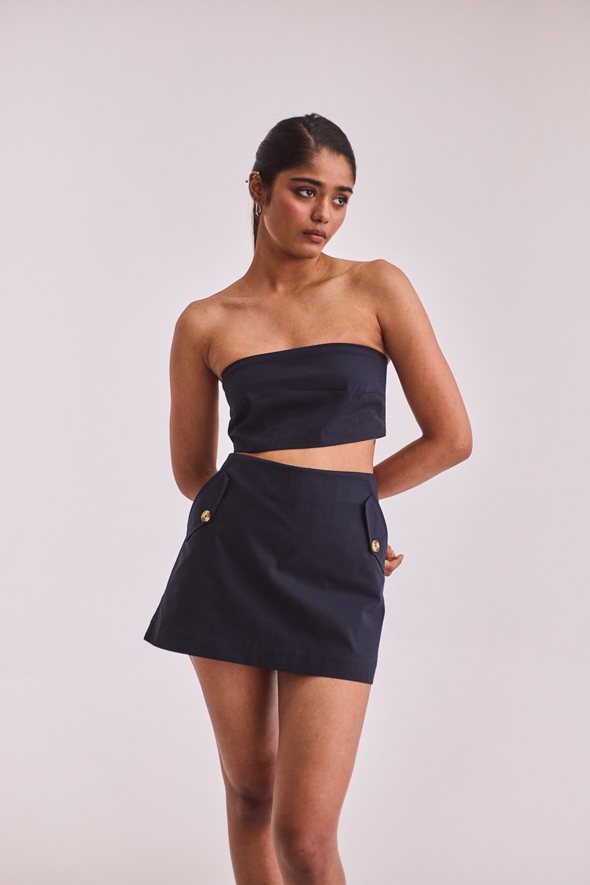 Navy Blue High-Waist Mini Skort with Pockets