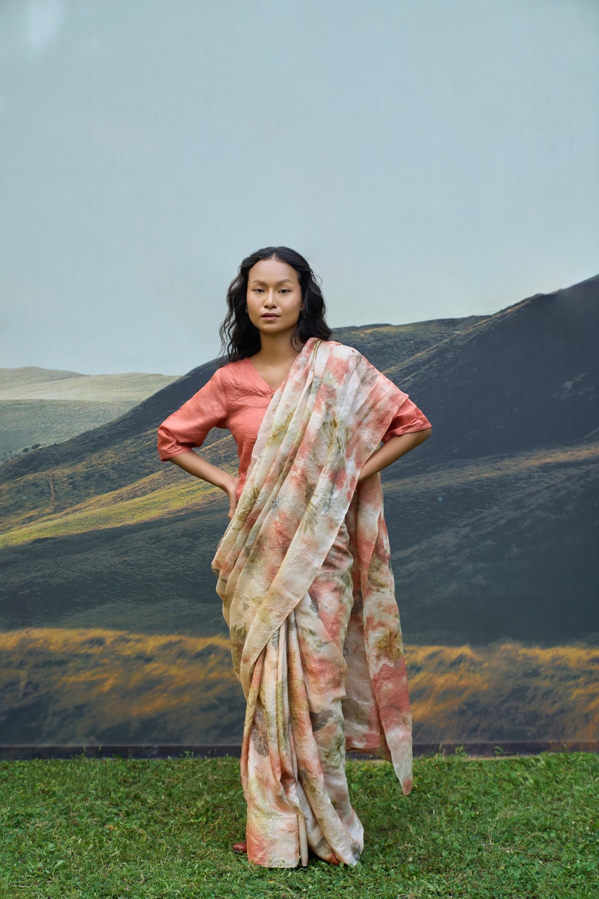 Orange Tussar Silk Abstract Printed Saree