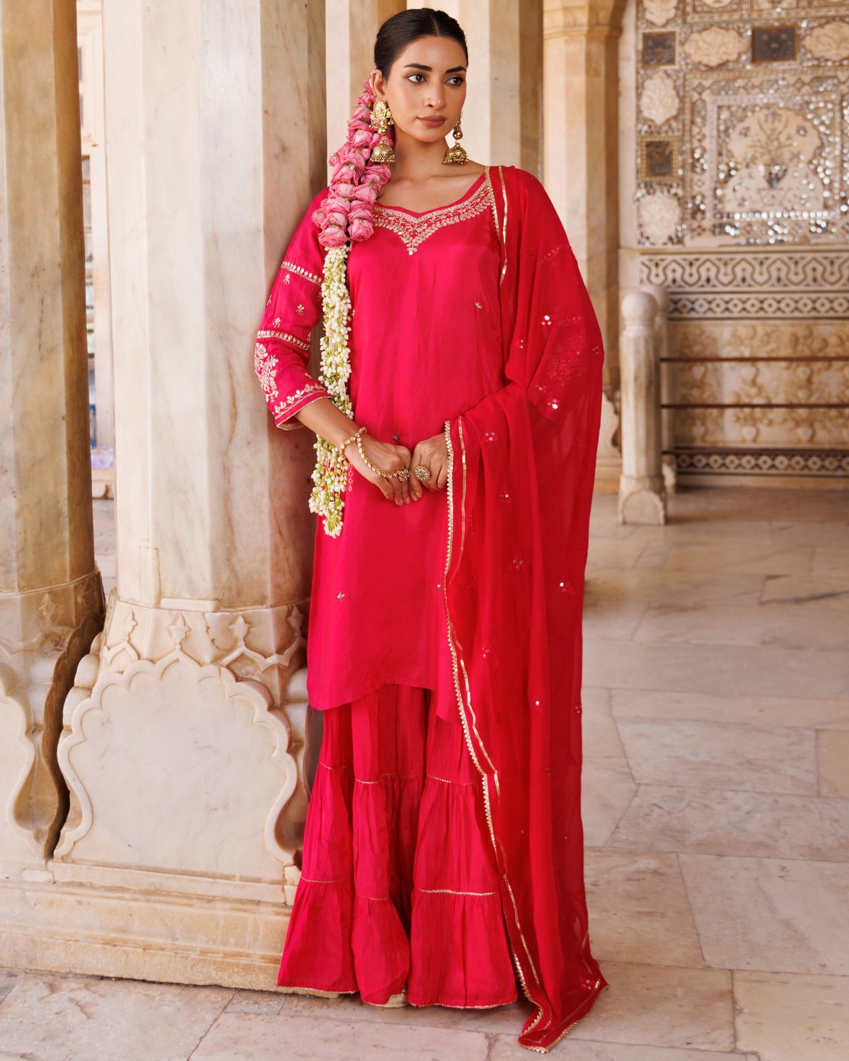 Silk Hand Embroidered Sharara Set