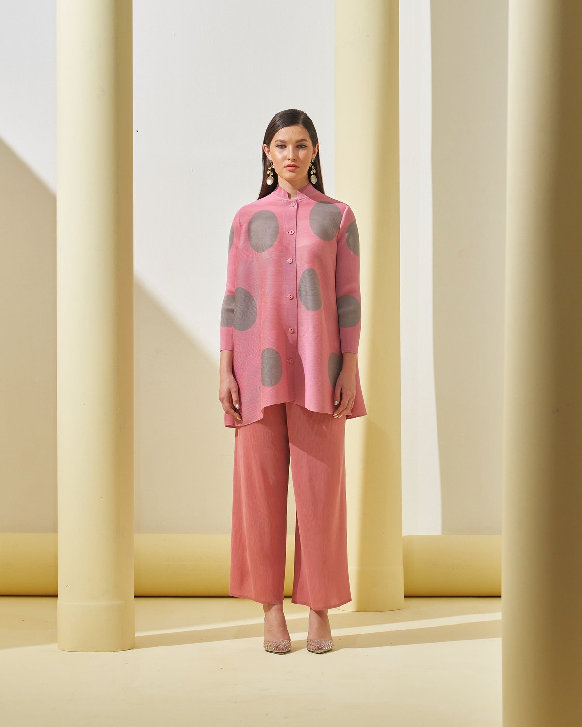 Pink Polka Dot Pleated Co-ord Set with Culotte Pants
