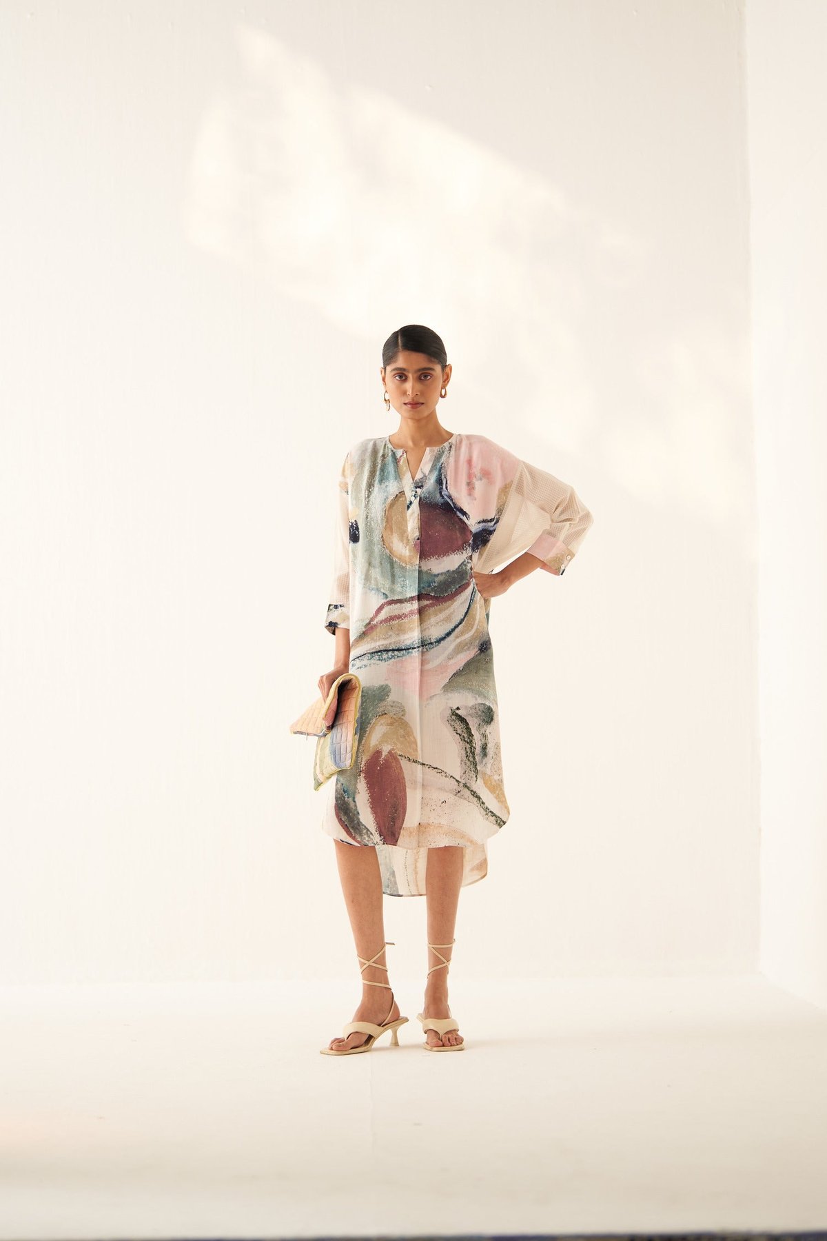 Off-White Abstract Printed Straight Kurta with 3/4 Sleeves