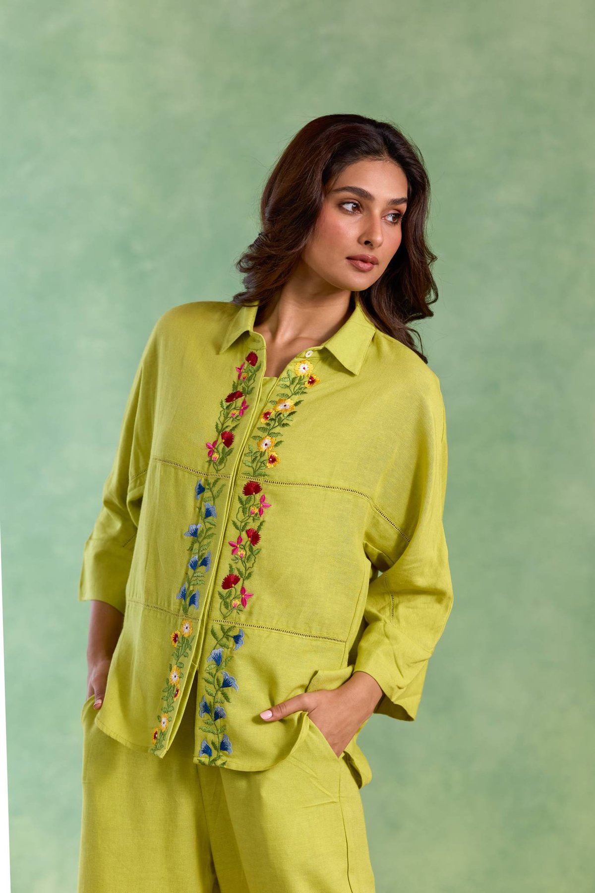 Lime Flora Embroidered Top