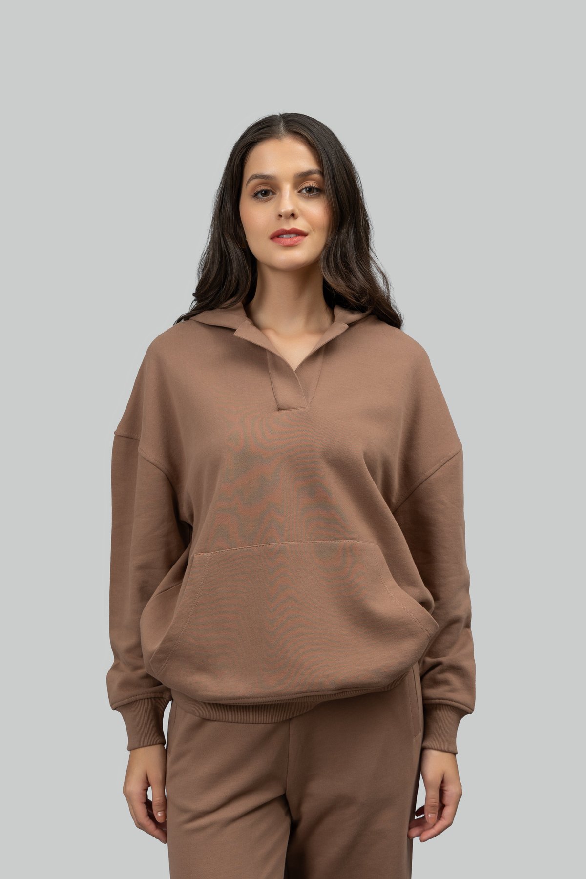 Mocha Brown Oversized Pullover Hoodie in Cotton Terry