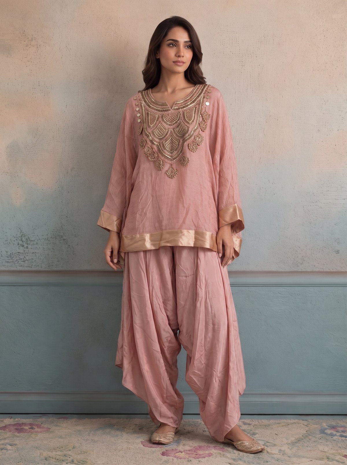 Pink Rosette Kurta Set