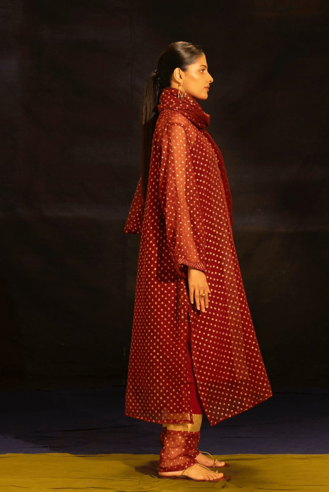 Illume Rivet Maroon Kota Kurta Pants Set (Set of 2)