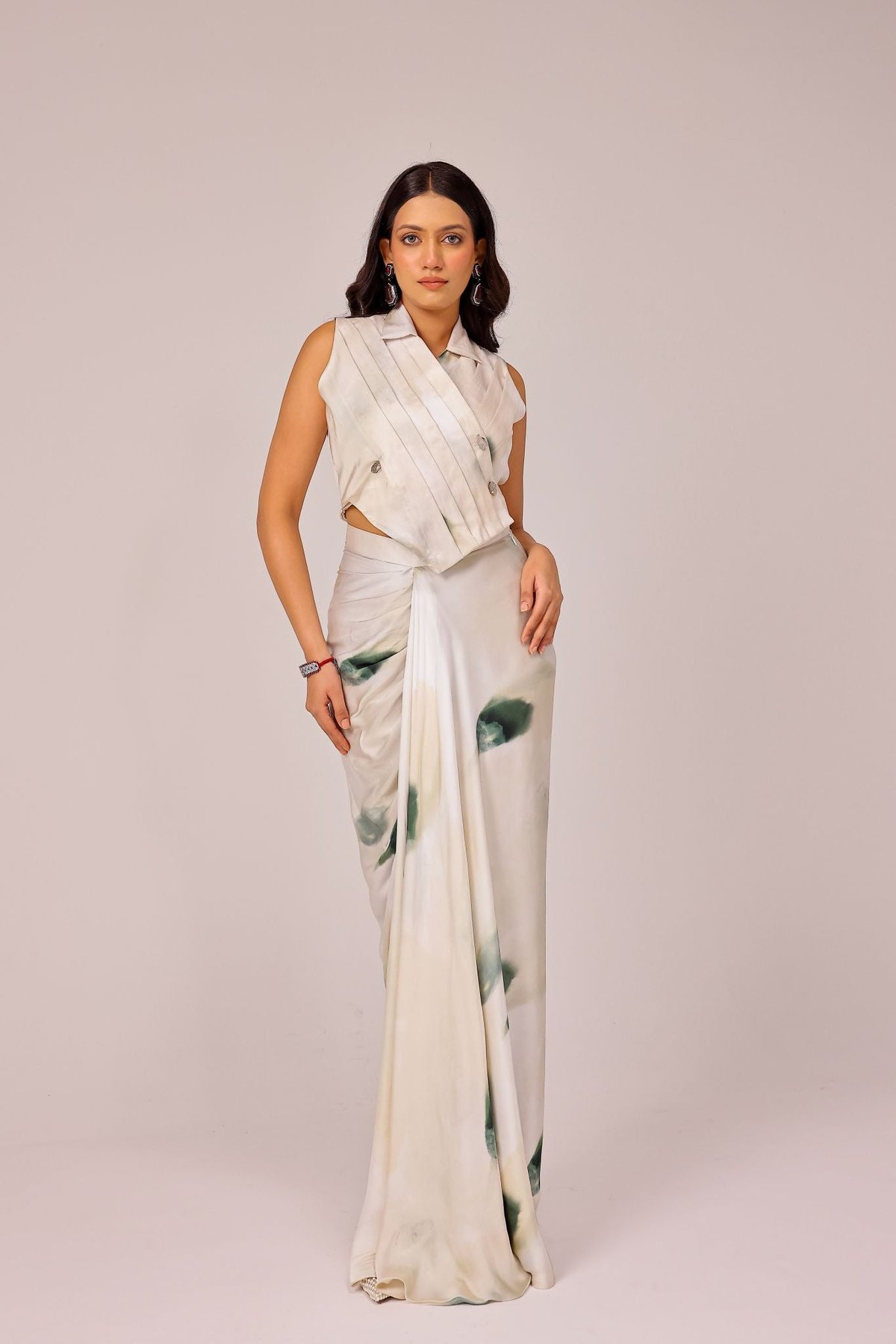 Ivory Printed Draped Skirt Co-ord Set