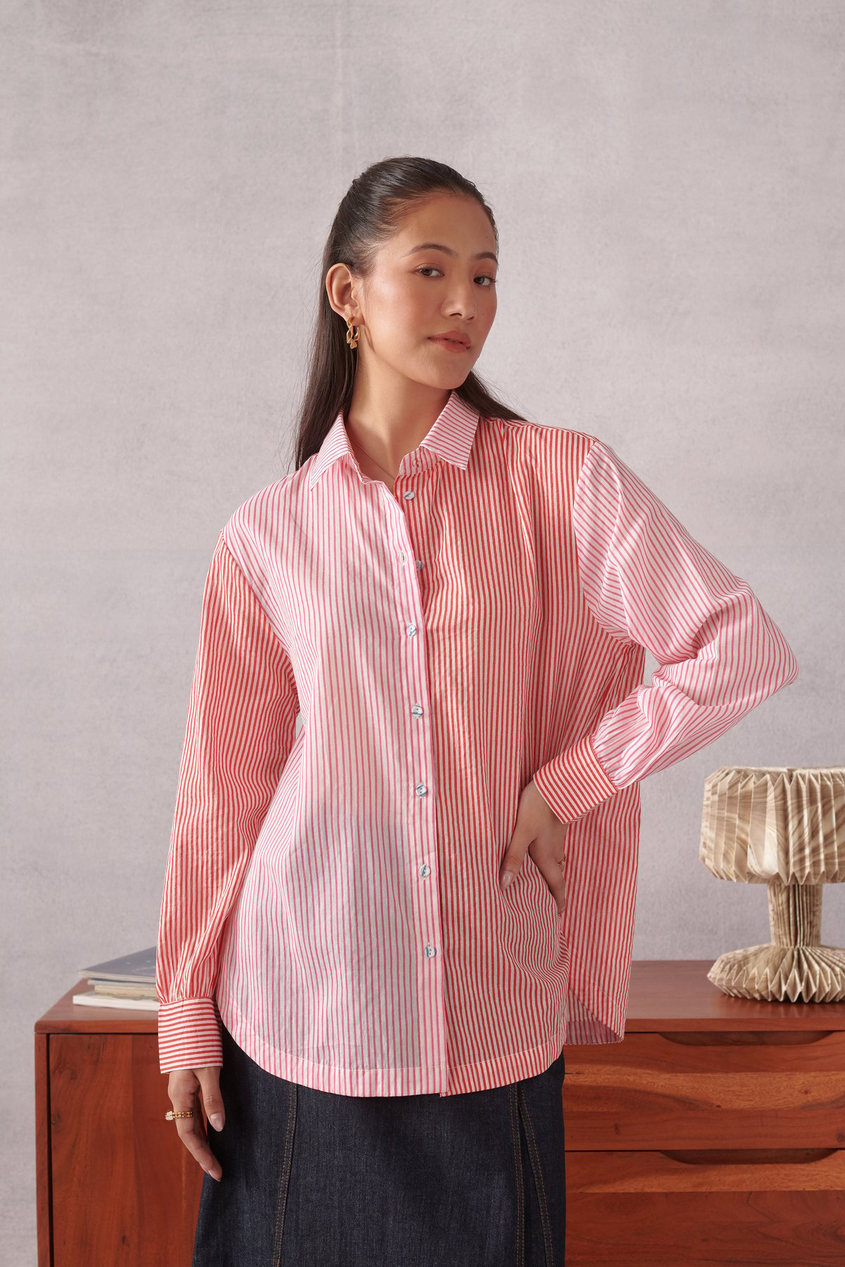 Pink Two-Tone Striped Relaxed-Fit Button-Down Shirt