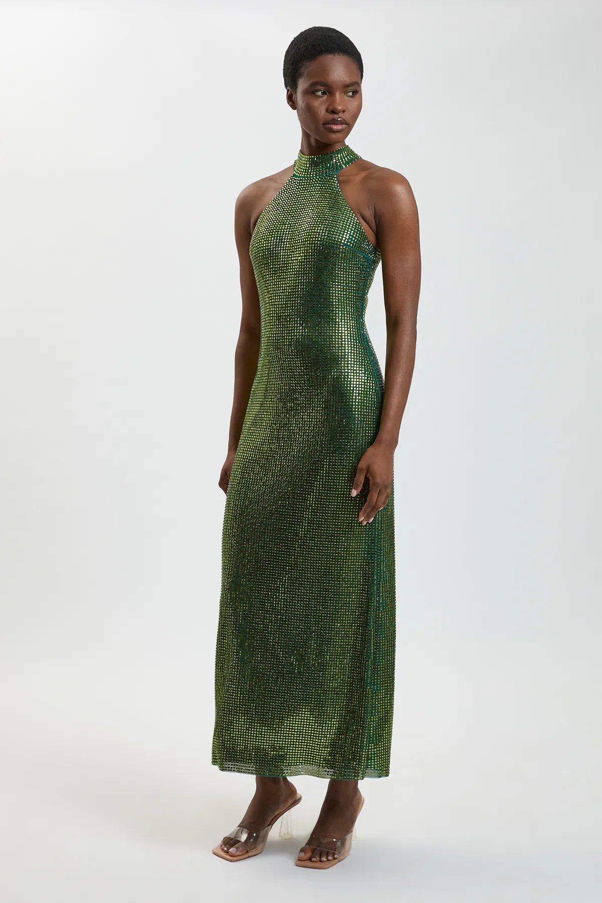 Premium Crystal Embellished Halter Neck Maxi Dress