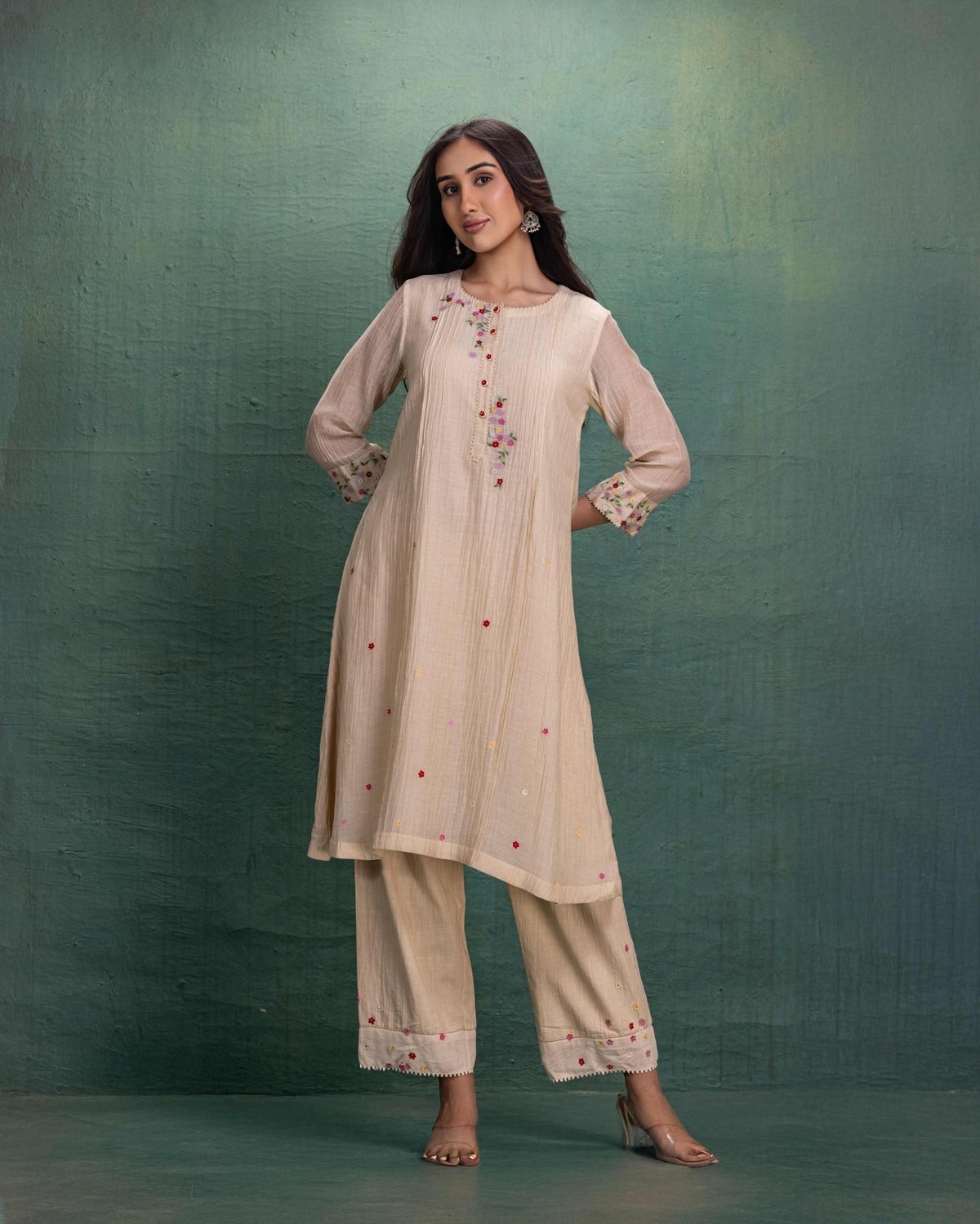 Cream Machine Embroidery Co-Ord Set