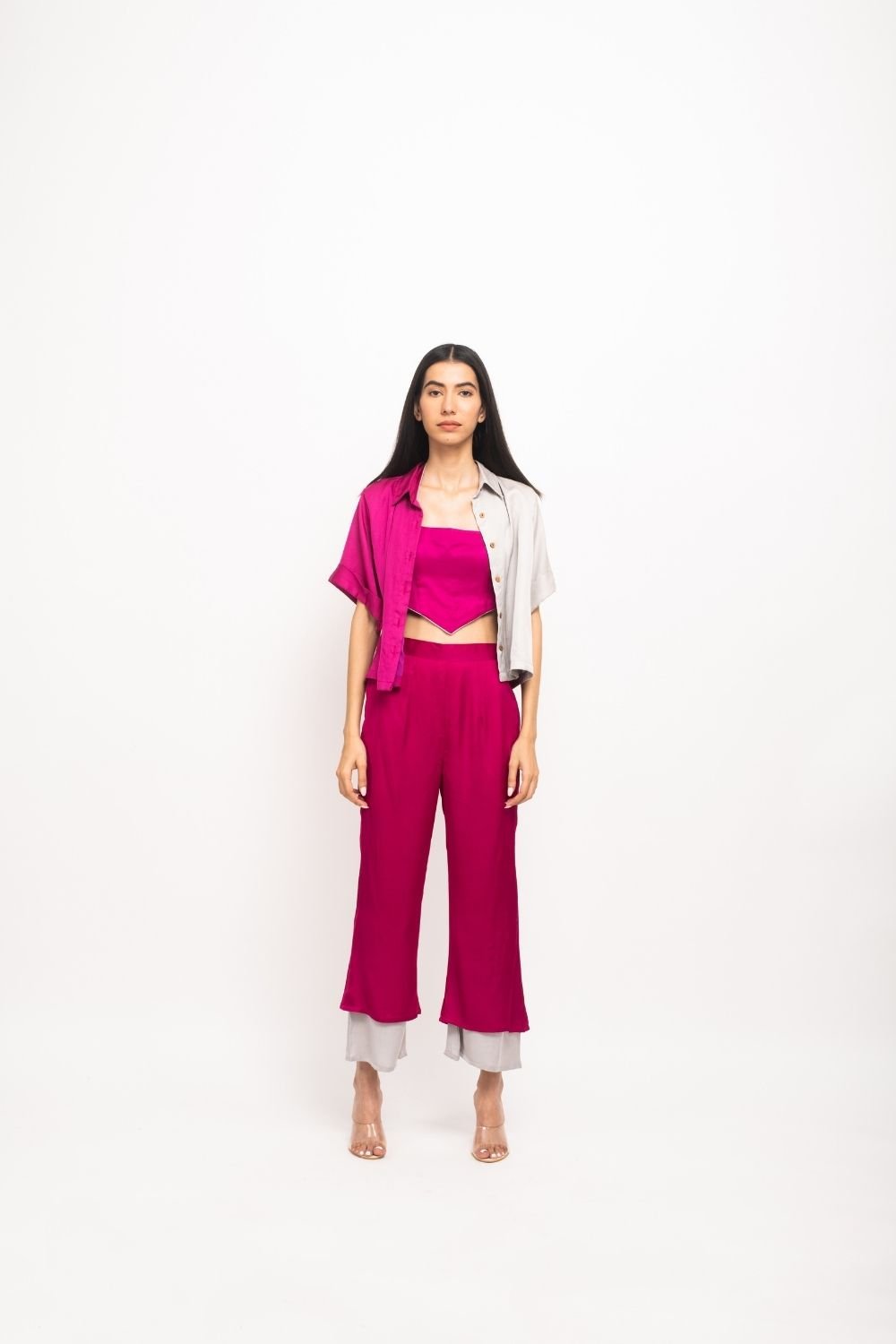 Wine Grey Colorblock 3-Piece Co-ord Set