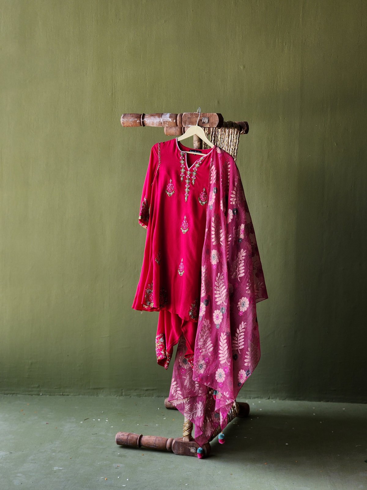 Magenta Embroidered Short Anarkali Suit Set with Dupatta
