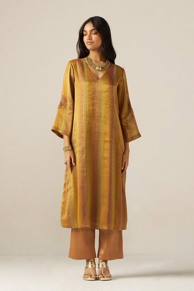 Muddy Brown/Mustard Striped Kurta Co-ord Set