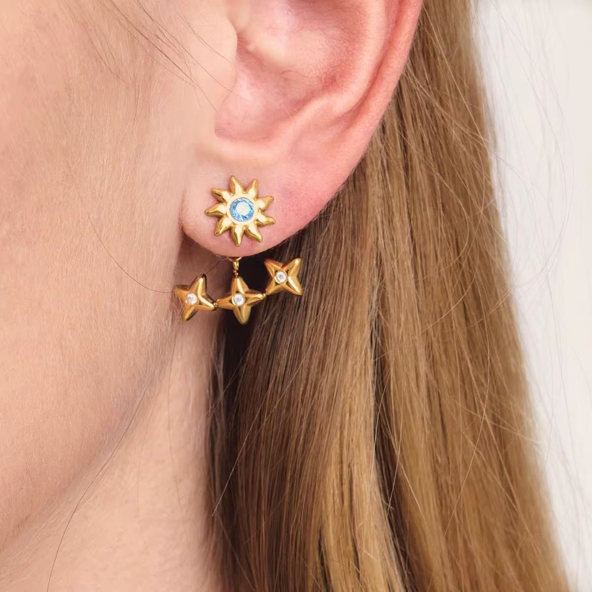 18K Gold Plated Celestial Star Stud Earring,Astra