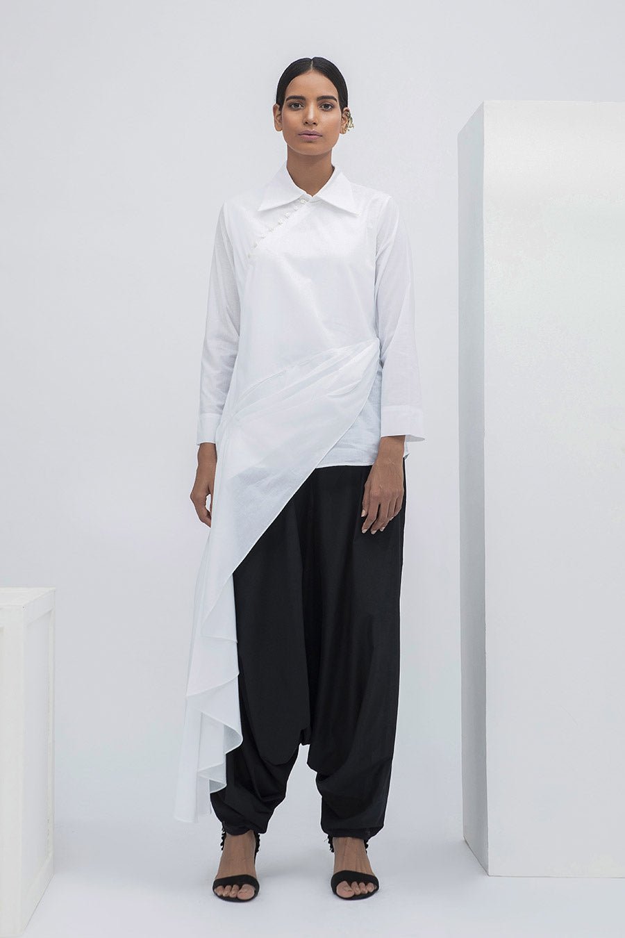 White Cotton Waterfall Drape Tunic Kurta