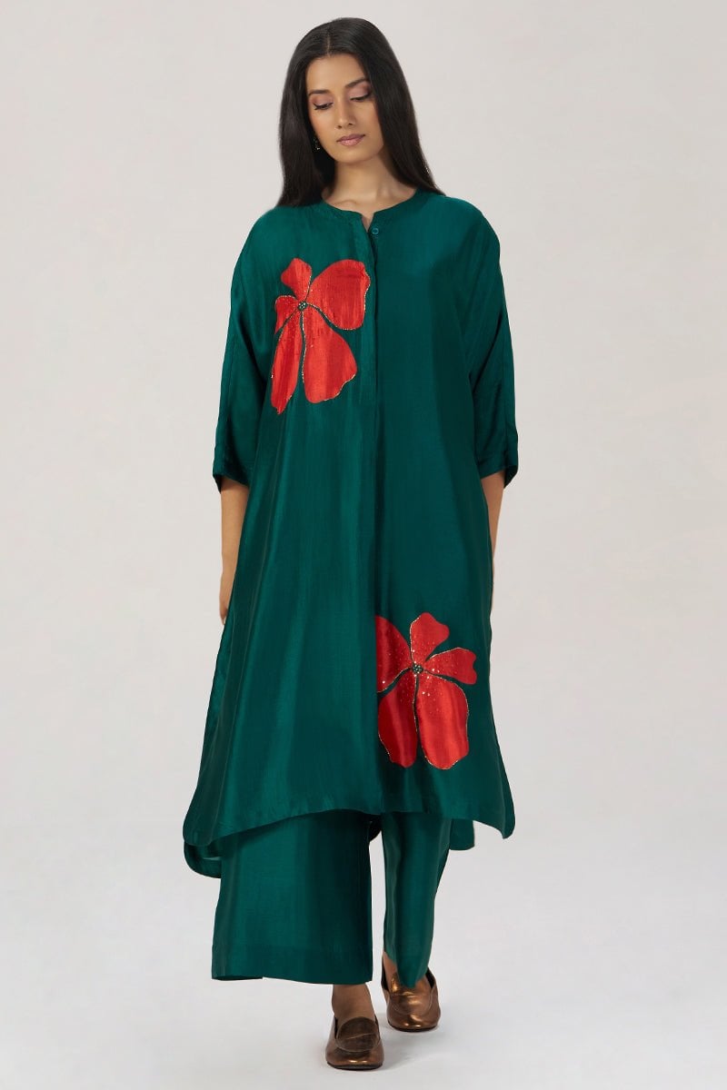 Deep Forest Green Silk Festive Co-ord Set