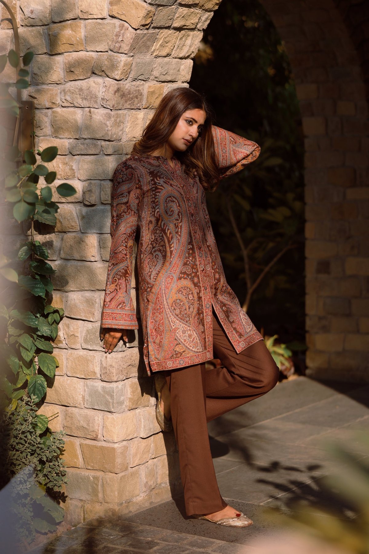 Brown Paisley Kurta and Pants Co-ord Set