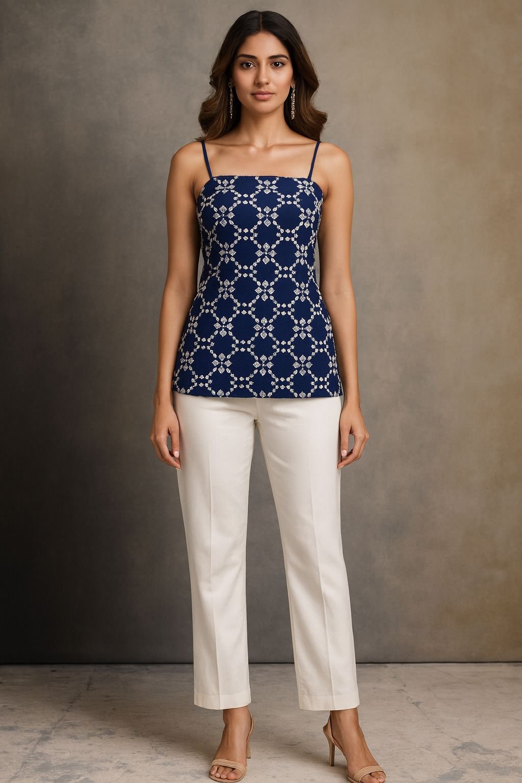 Navy Denim Mirror Work Bustier Top