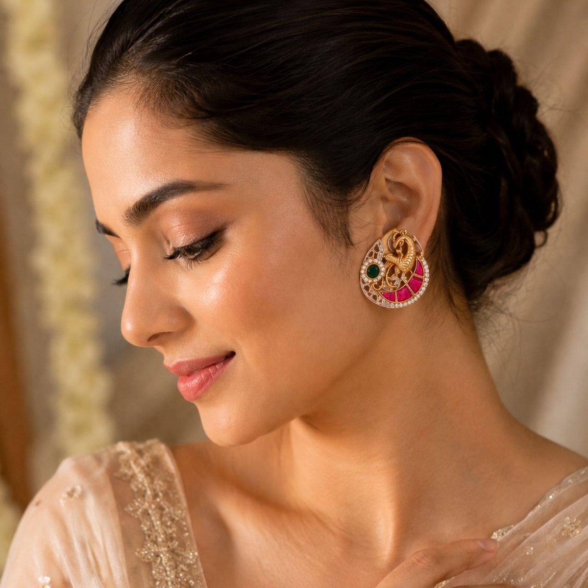 Aabha Handcrafted Pachi Kundan Earrings