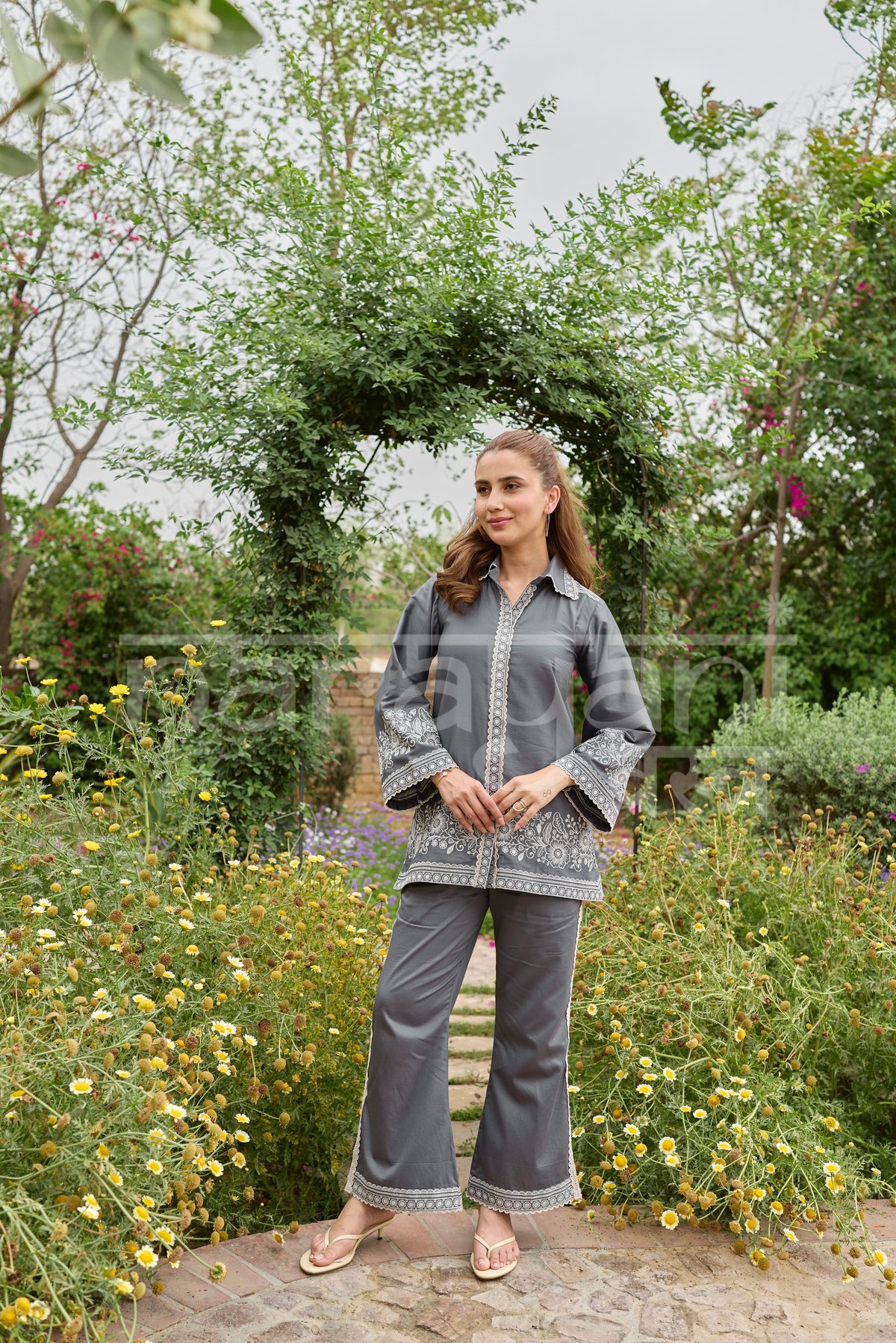 ZORE - Grey Embroidered Co-ord Set