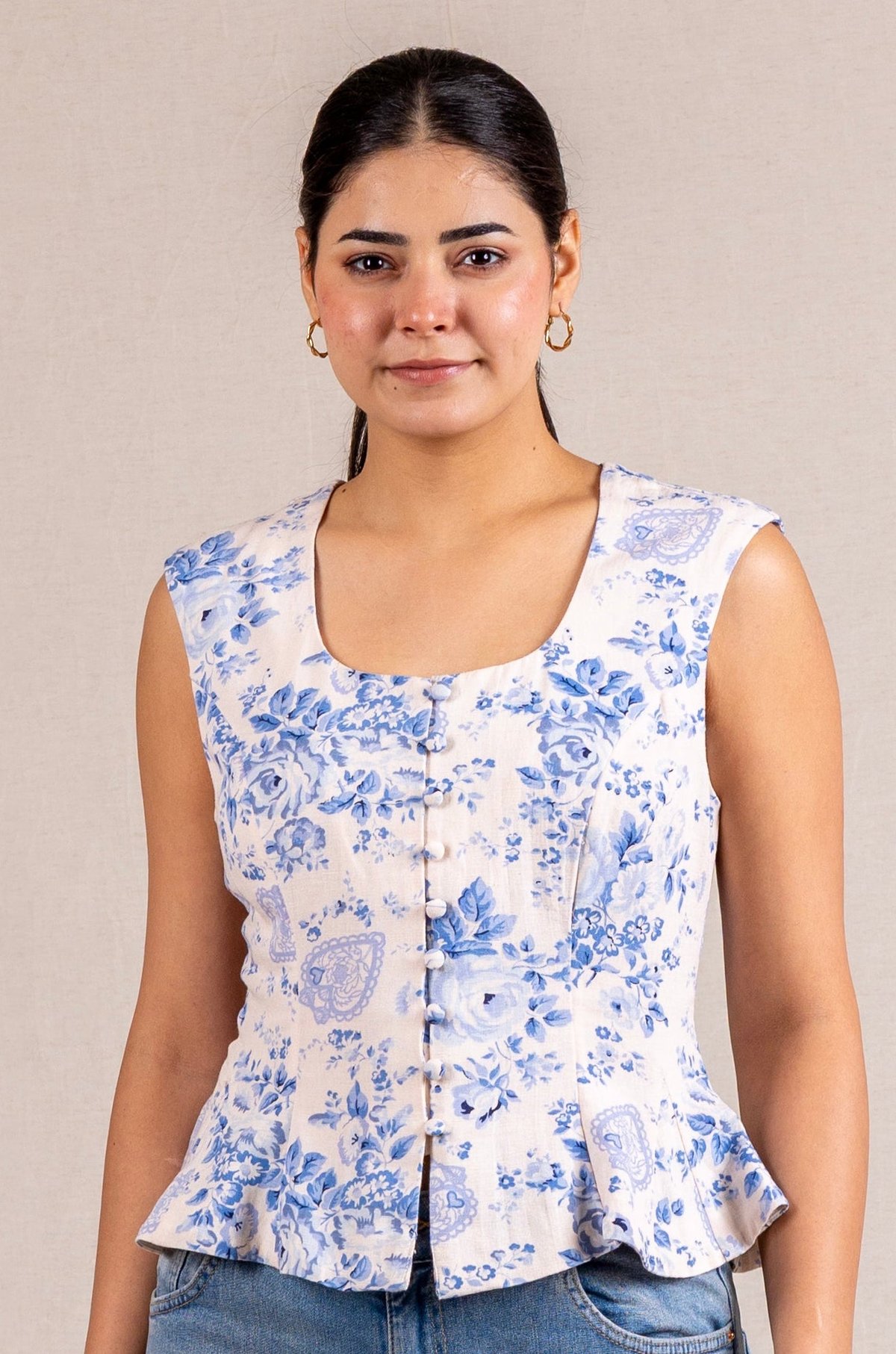 Floral Peplum Sleeveless Top