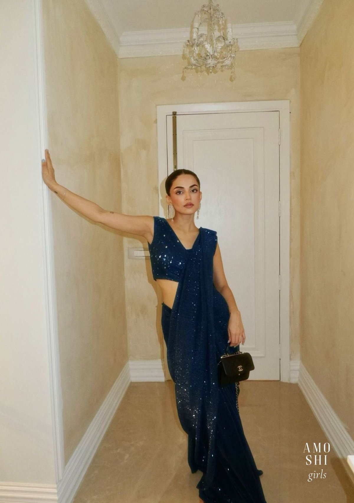 Midnight Blue Sequin Pre-Draped Saree with Blouse