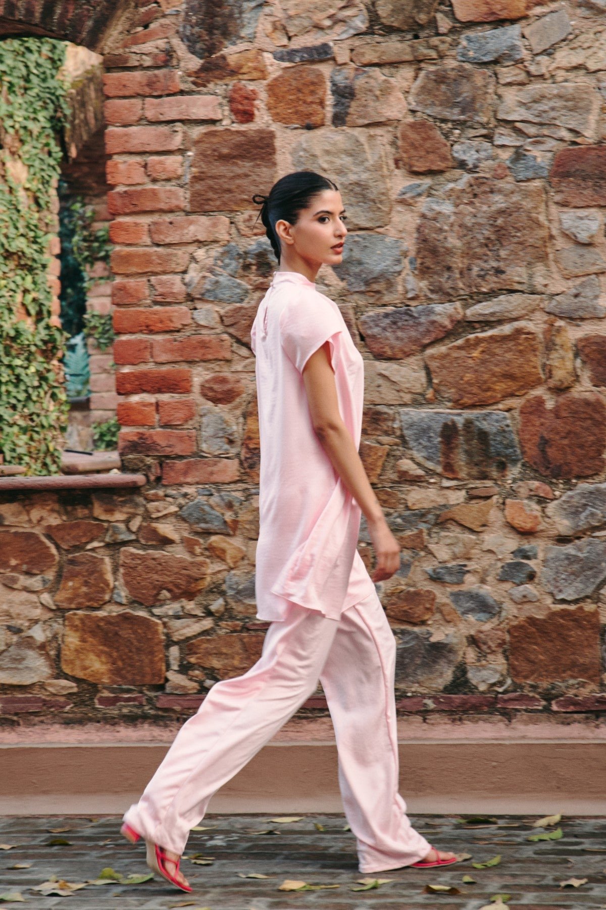 Pink High Neck Tunic and Trouser Co-ord Set